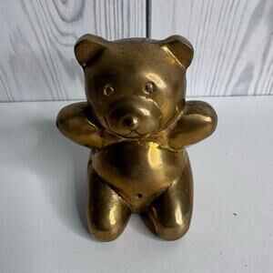 Vintage Brass Teddy Bear Figurine Paperweight Balos Taiwan Nursery Decor